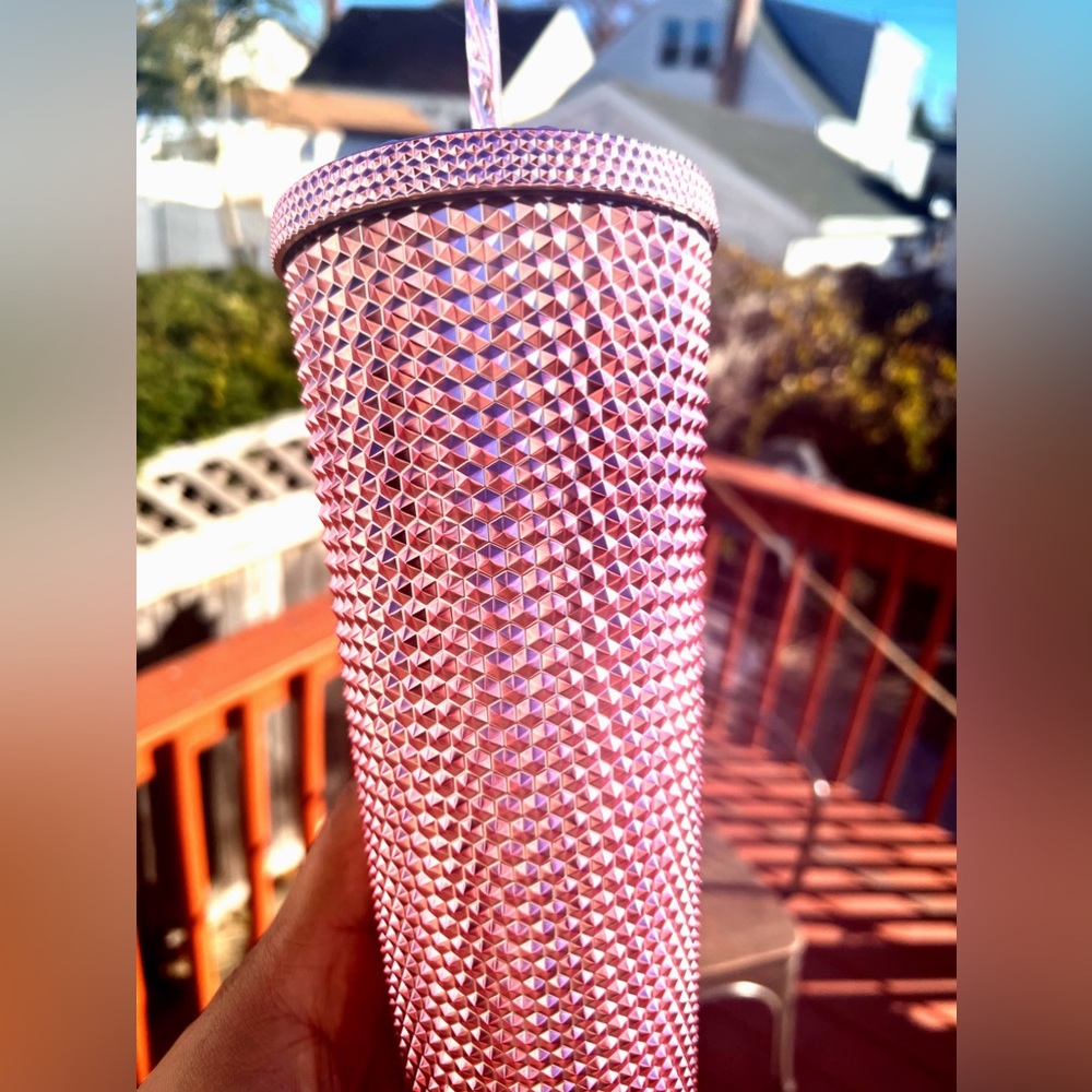 Starbucks Inspired 24oz Metallic Pink Studded Tumbler